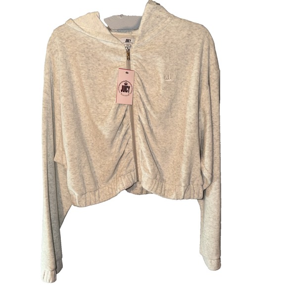 Juicy Couture Tops - NWT Y2K Juicy Couture Velour Womens size XL Cropped Ruched Zip Up gray Mob Wife